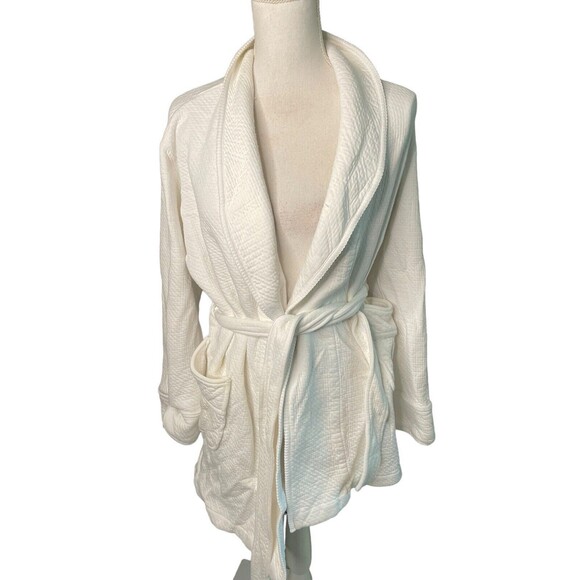 P. Jamas Womens short white textured bathrobe size large a13 - Picture 1 of 11